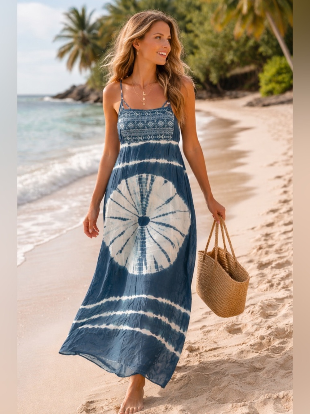 Altar’d State Blue Tie Dye Maxi Dress Boho Beach Resort Summer Flowy